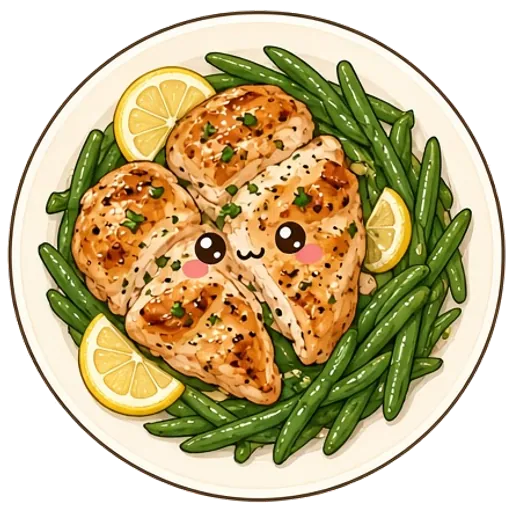 Juicy baked chicken with green beans