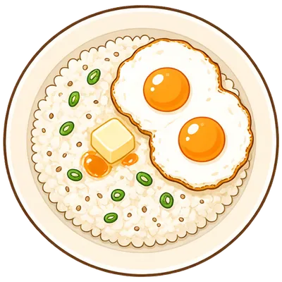 Butter soy rice with crispy fried eggs