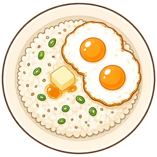 Butter soy rice with crispy fried eggs