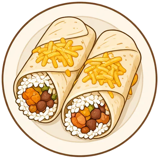 Cheesy bean and rice burritos