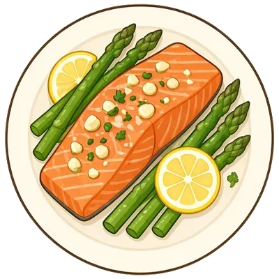 Garlic butter salmon and asparagus