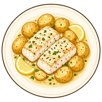 Lemon butter cod with crispy potatoes