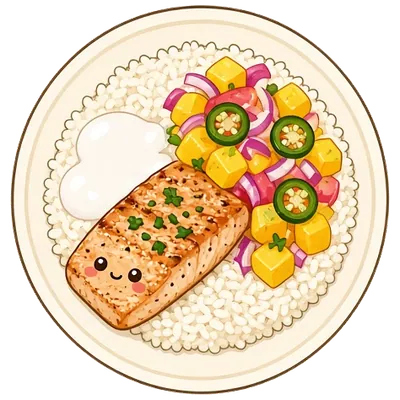 Mahi mahi with mango salsa and coconut rice