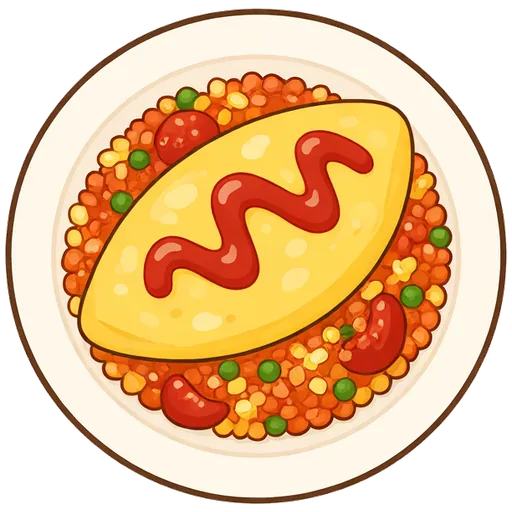 Omurice (ketchup rice under an omelette)