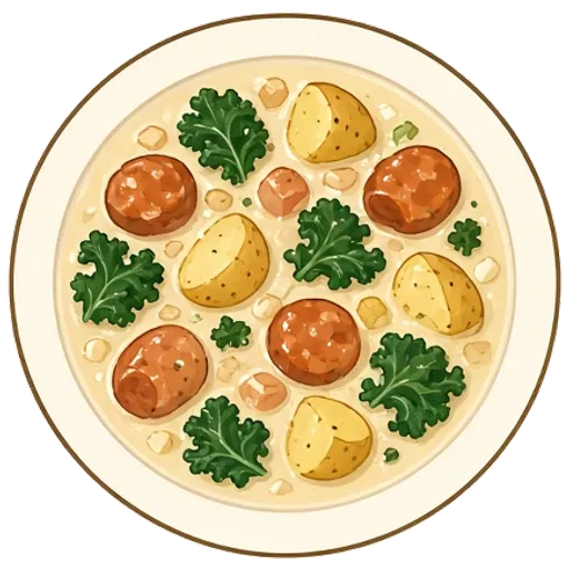 Creamy sausage, potato and kale soup