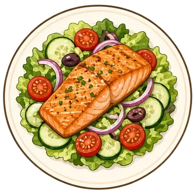 Seared salmon Greek salad