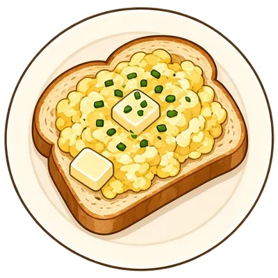 Soft scrambled eggs on buttery toast