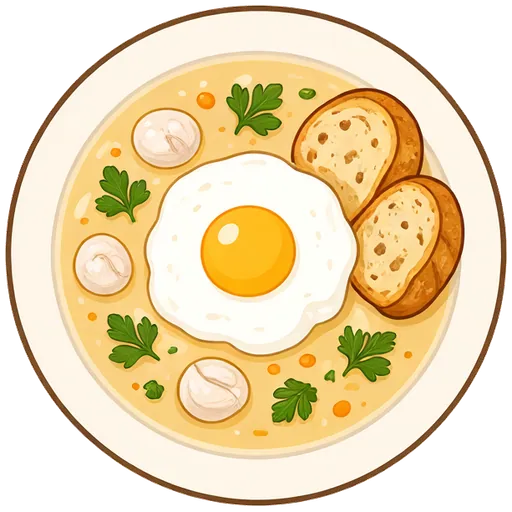 Spanish garlic soup with bread and eggs